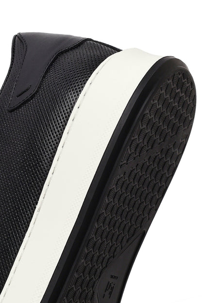 Erkek Siyah Bağcıklı Kalın Tabanlı Deri Sneaker