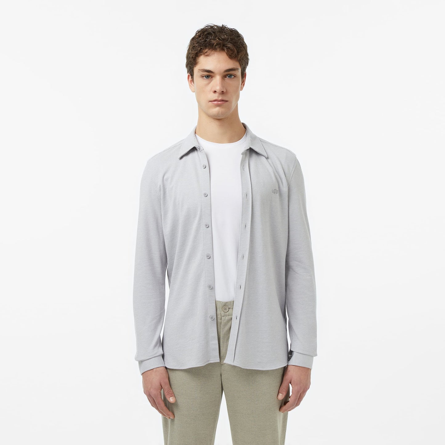 Erkek Slim Fit Düğmeli Yaka Gri Gömlek