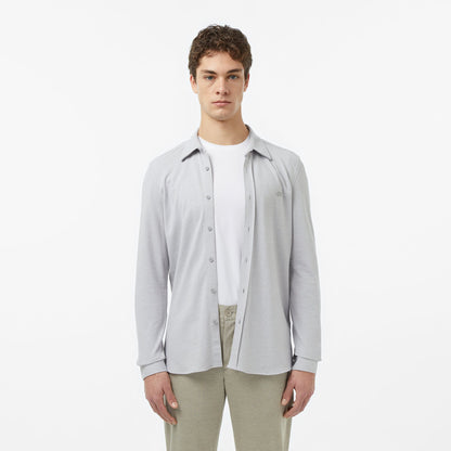 Erkek Slim Fit Düğmeli Yaka Gri Gömlek