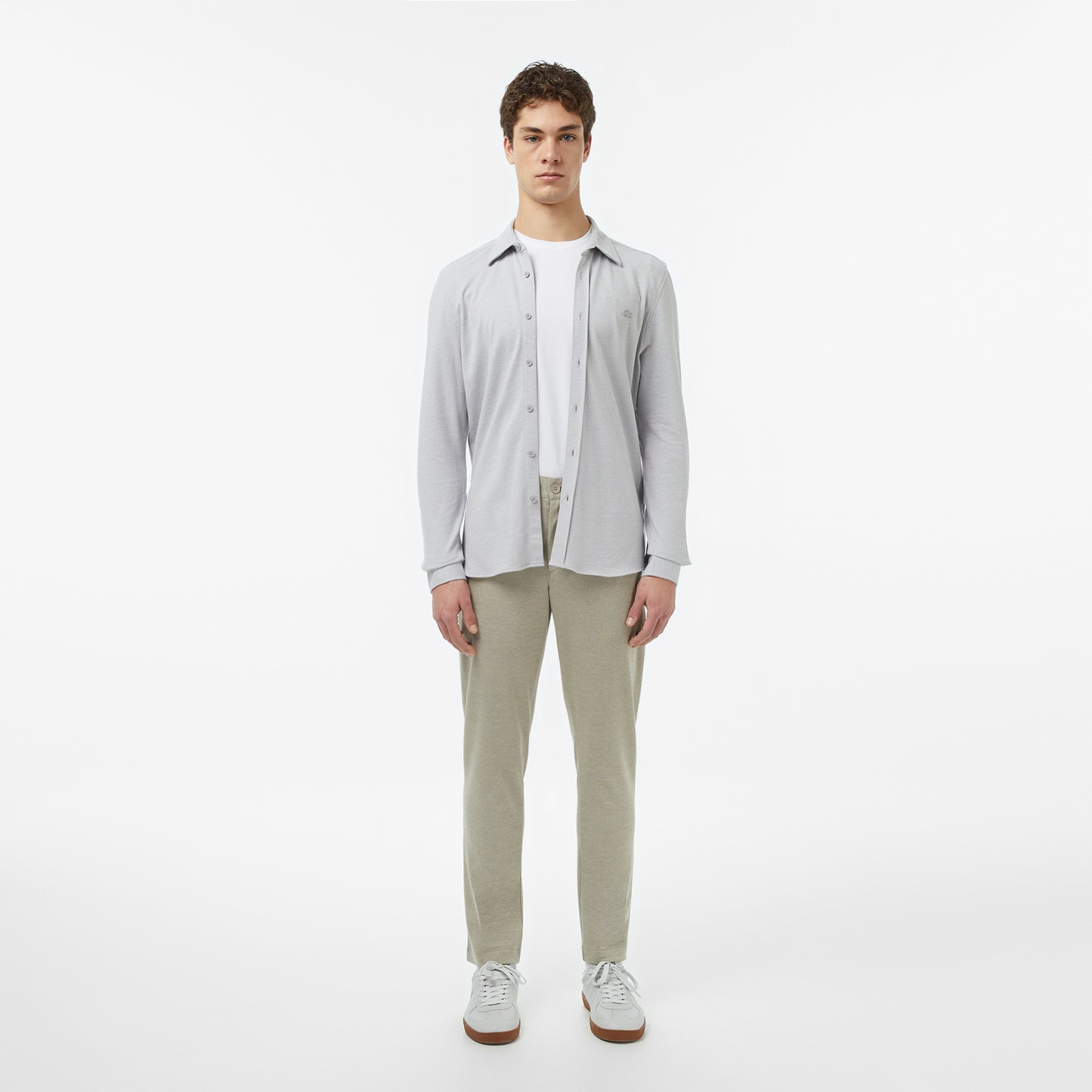 Erkek Slim Fit Düğmeli Yaka Gri Gömlek