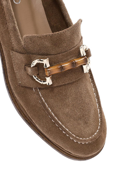 Kadın Taba Toka Detaylı Süet Deri Maskülen Loafer