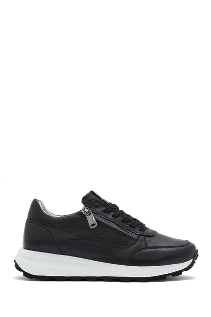 Kadın Bej Bağcıklı Yandan Fermuarlı Deri Sneaker