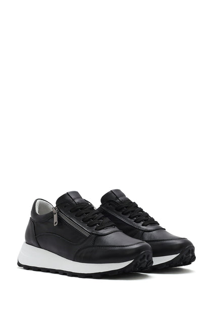 Kadın Bej Bağcıklı Yandan Fermuarlı Deri Sneaker