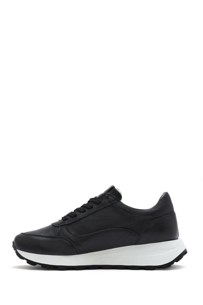 Kadın Bej Bağcıklı Yandan Fermuarlı Deri Sneaker