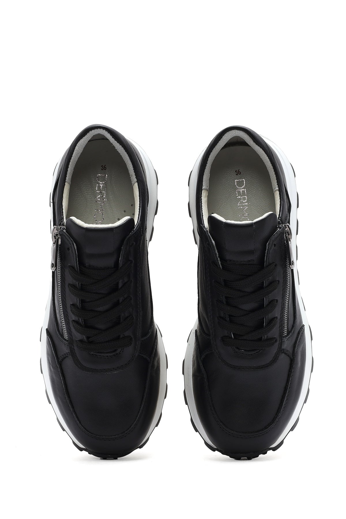 Kadın Bej Bağcıklı Yandan Fermuarlı Deri Sneaker