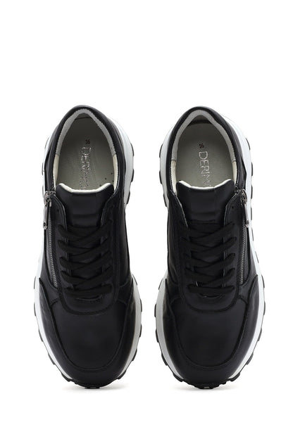 Kadın Bej Bağcıklı Yandan Fermuarlı Deri Sneaker