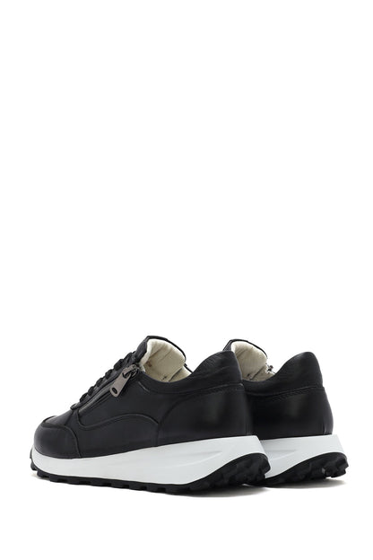 Kadın Bej Bağcıklı Yandan Fermuarlı Deri Sneaker