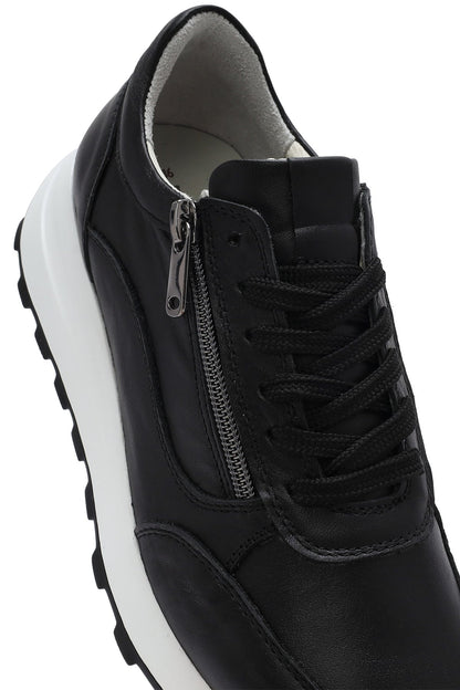 Kadın Bej Bağcıklı Yandan Fermuarlı Deri Sneaker