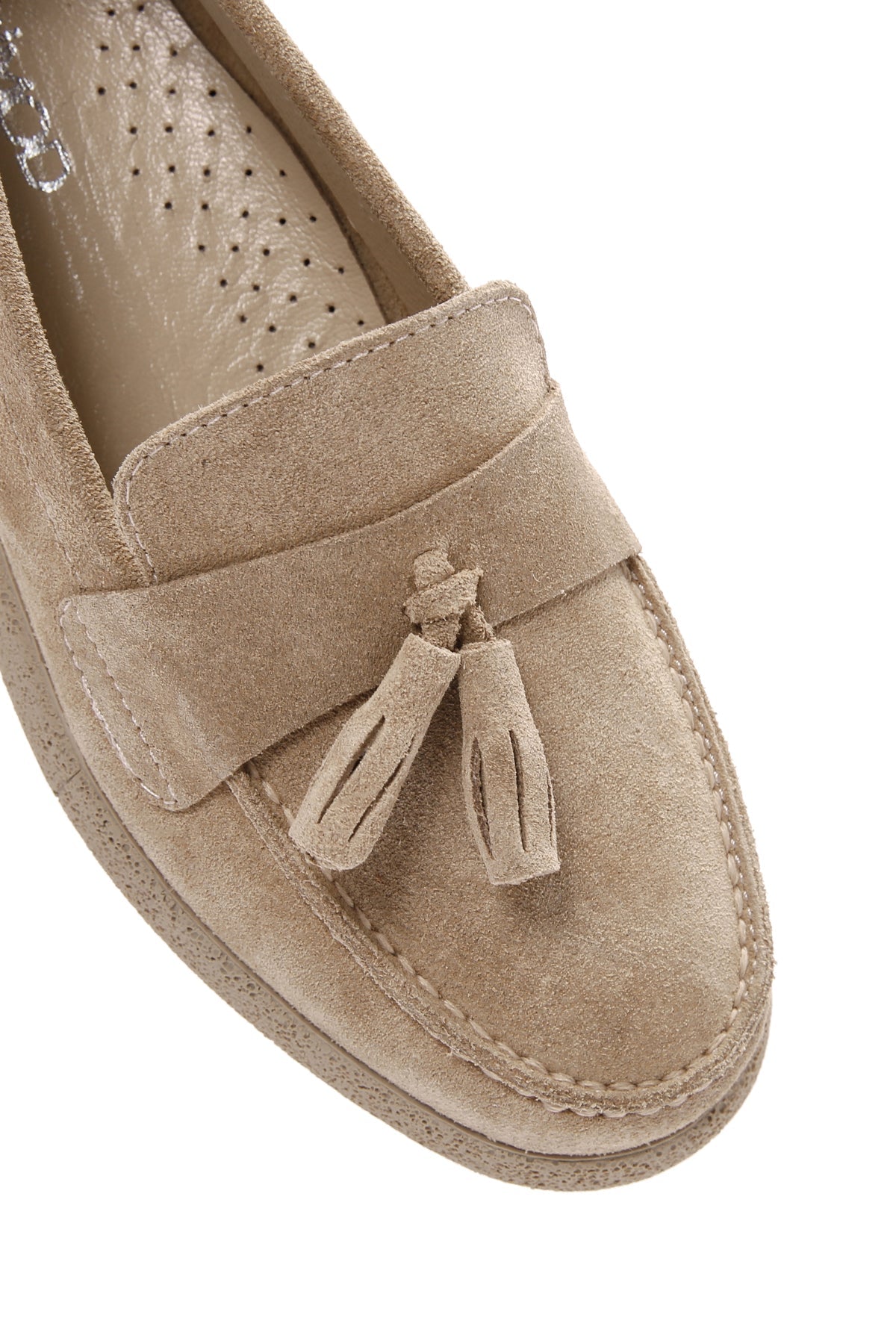 Kadın Bej Süet Deri Konfor Loafer