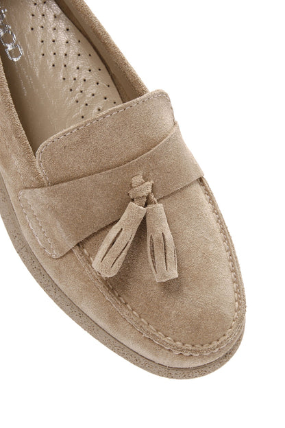 Kadın Bej Süet Deri Konfor Loafer