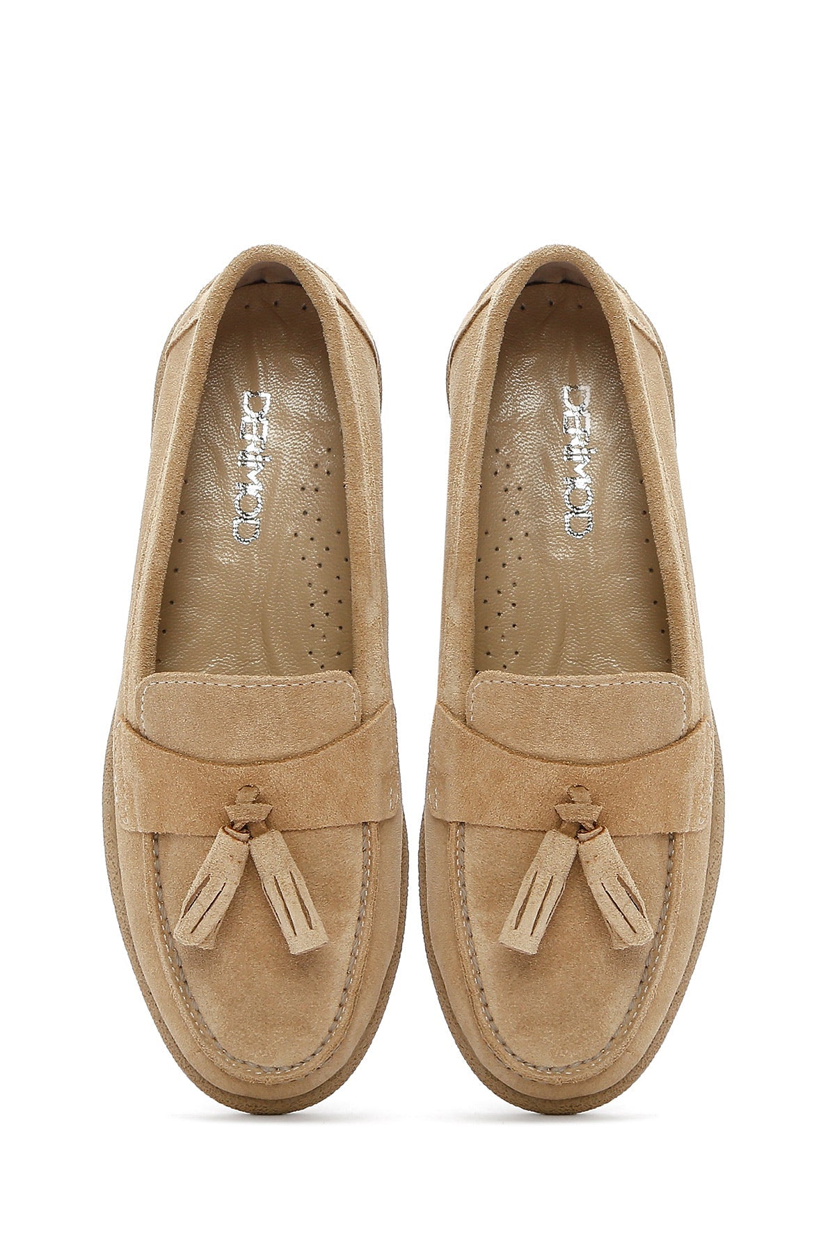 Kadın Bej Süet Deri Konfor Loafer