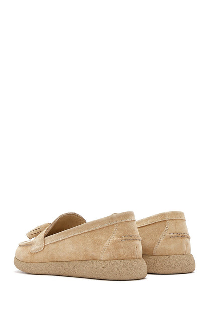 Kadın Bej Süet Deri Konfor Loafer