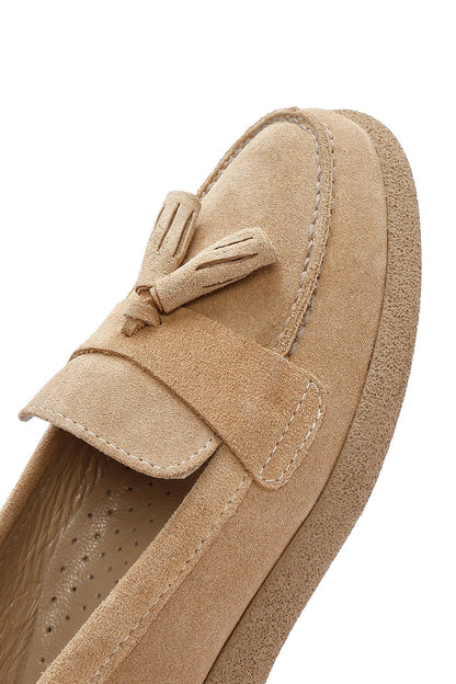 Kadın Bej Süet Deri Konfor Loafer