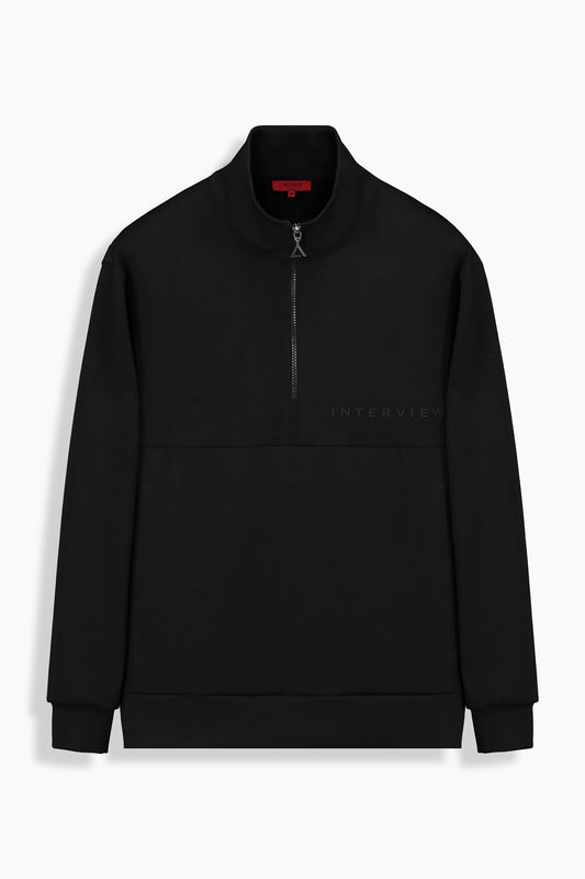 Fermuarlı Yarım Balıkçı Yaka Siyah Sweatshirt