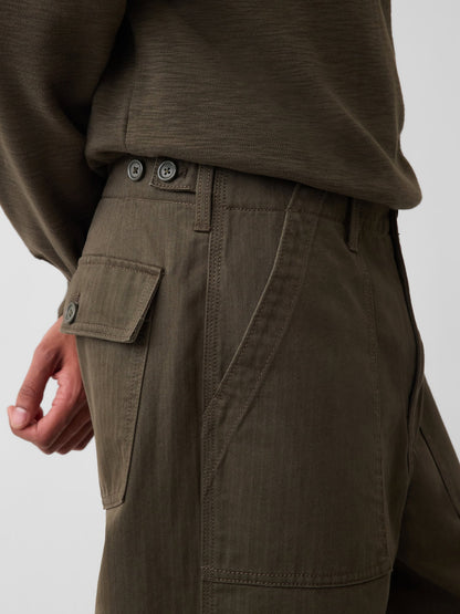 Haki Herringbone '90s Loose Pantolon