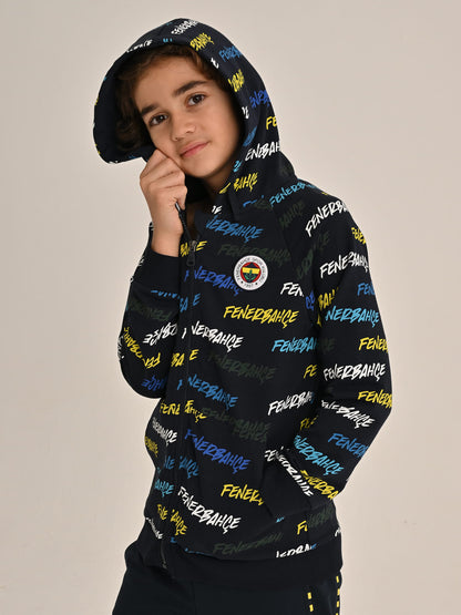 Fenerbahçe Lacivert Tribün Pattern Çocuk Sweatshirt