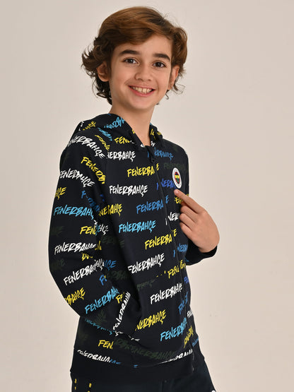 Fenerbahçe Lacivert Tribün Pattern Çocuk Sweatshirt