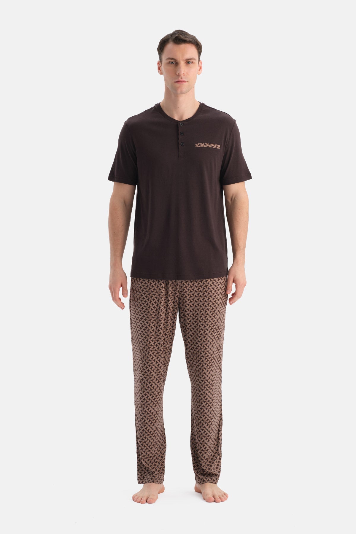 Kisa Kollu Pamuk Modal Tişört Pantolon Takim