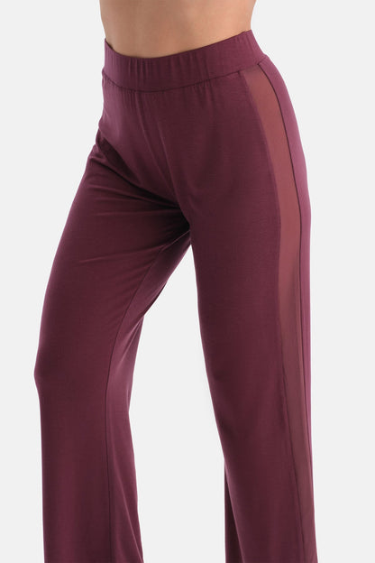 Bordo Yanı Tül Detaylı Basic Pantolon