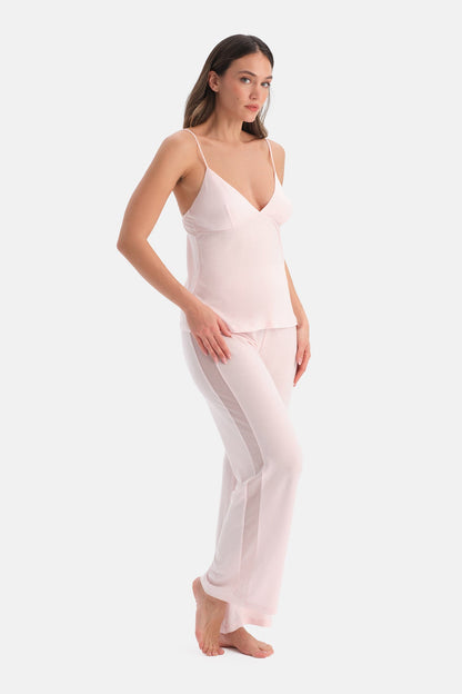 Pembe Yanı Tül Detaylı Basic Pantolon