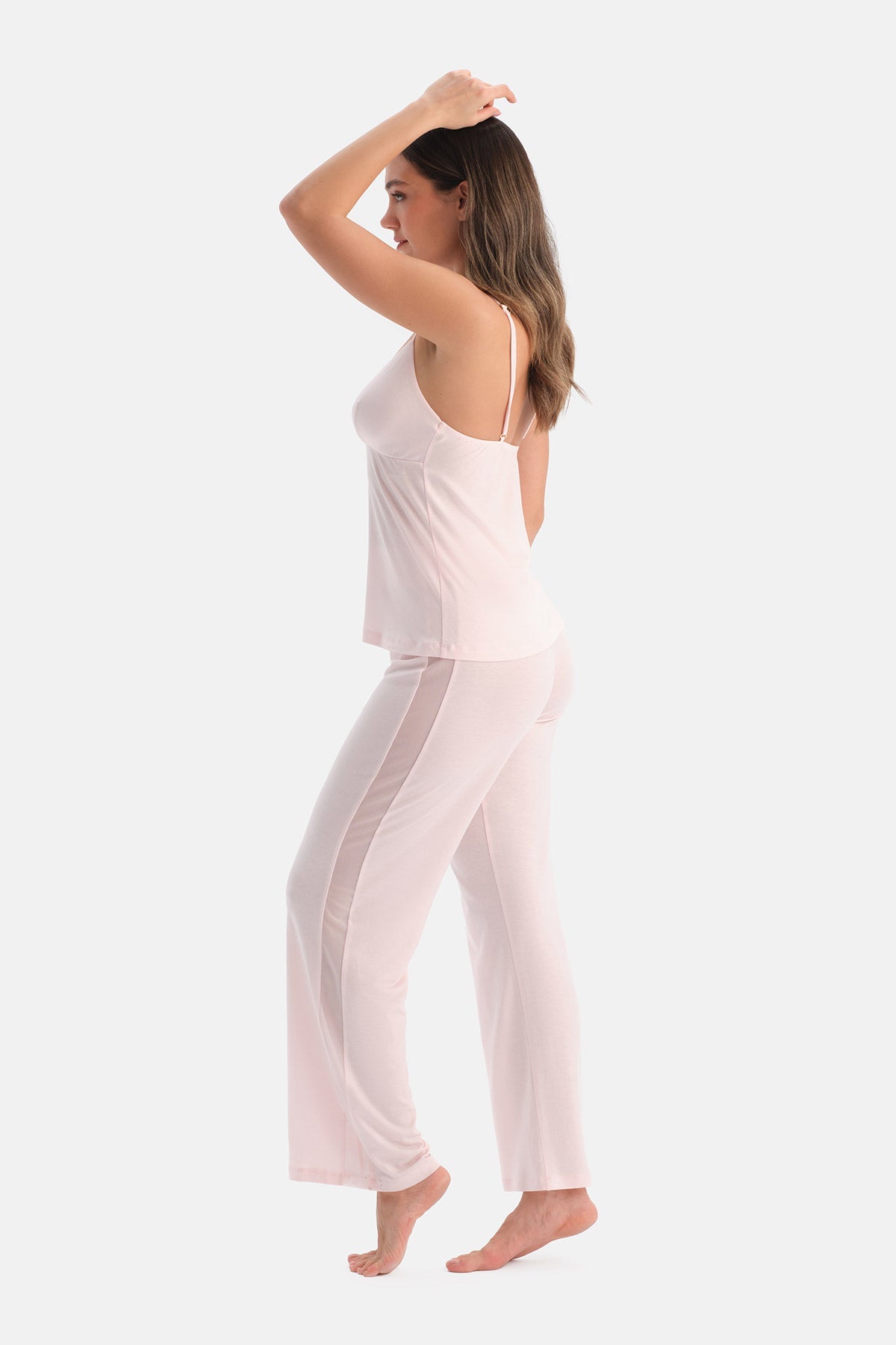 Pembe Yanı Tül Detaylı Basic Pantolon