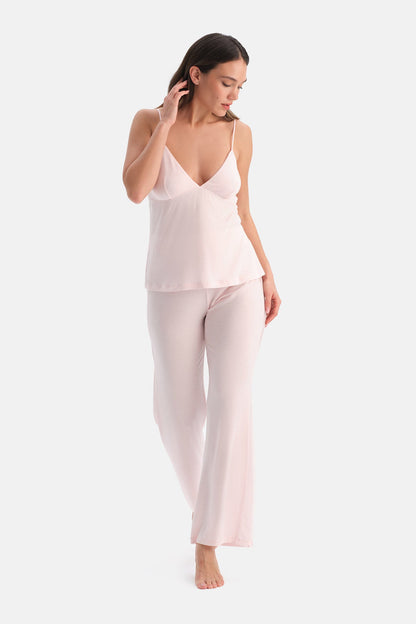 Pembe Yanı Tül Detaylı Basic Pantolon