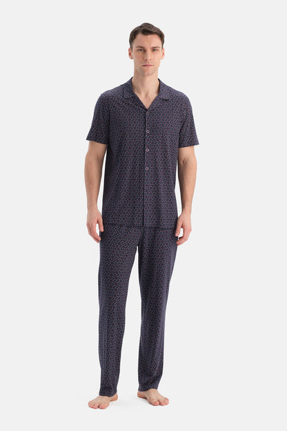 Geometrik Desenli Pamuk Modal Gömlek Pantolon Takim