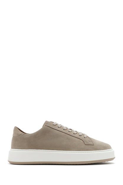 Erkek Bej Bağcıklı Kalın Tabanlı Süet Deri Sneaker