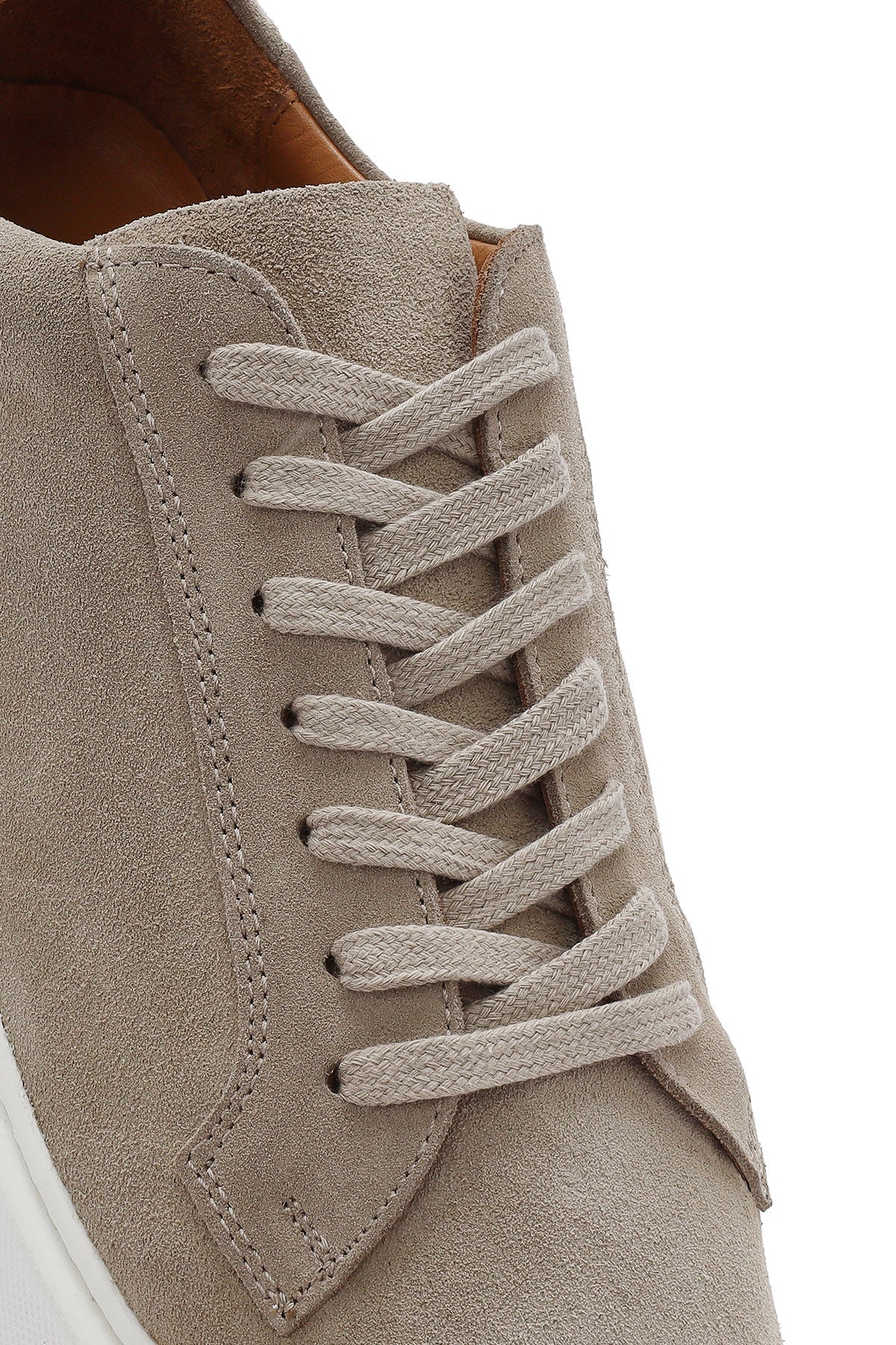 Erkek Bej Bağcıklı Kalın Tabanlı Süet Deri Sneaker