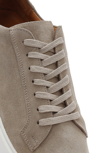 Erkek Bej Bağcıklı Kalın Tabanlı Süet Deri Sneaker