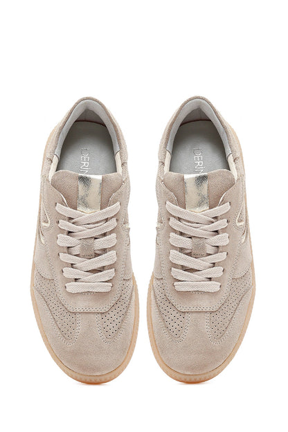 Kadın Bej Bağcıklı Süet Deri Sneaker