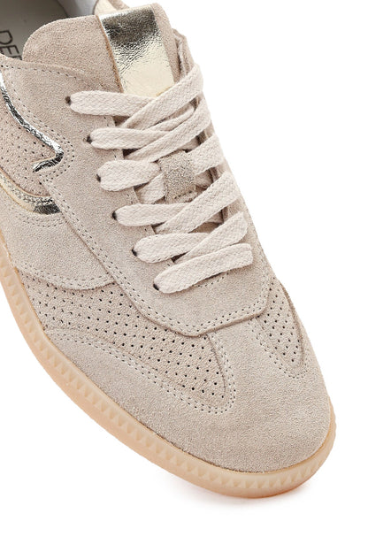 Kadın Bej Bağcıklı Süet Deri Sneaker