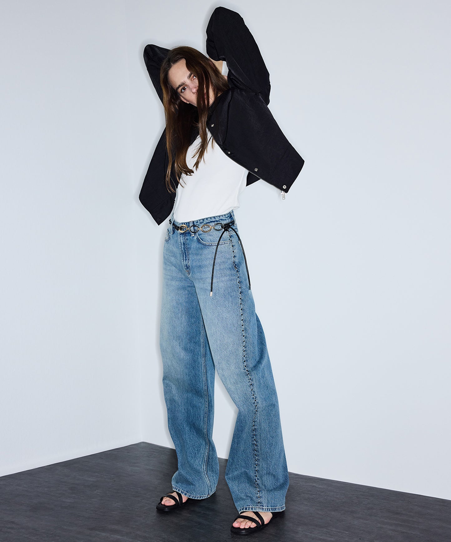 Trok Baskılı Wide Leg Jean Pantolon