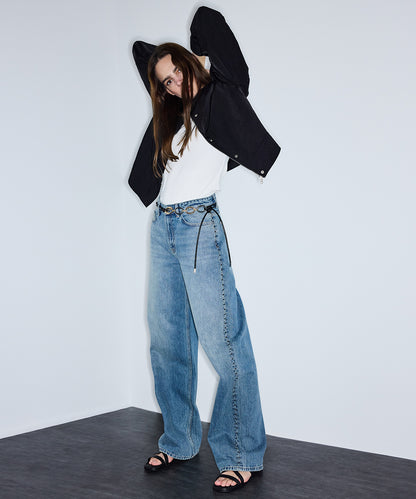 Trok Baskılı Wide Leg Jean Pantolon