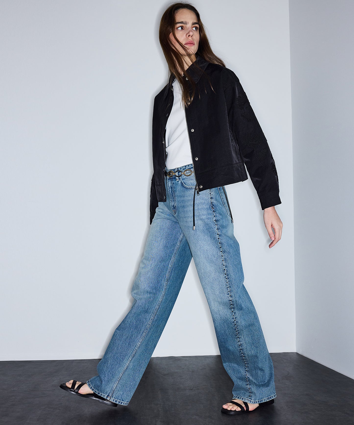 Trok Baskılı Wide Leg Jean Pantolon