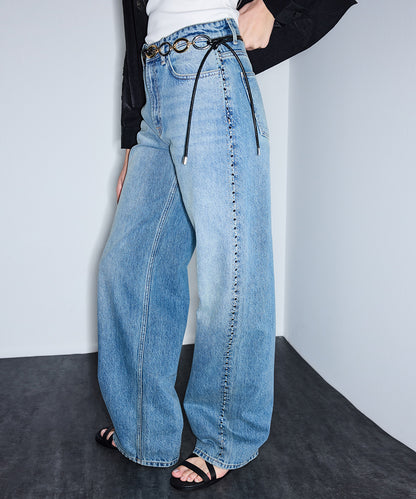 Trok Baskılı Wide Leg Jean Pantolon