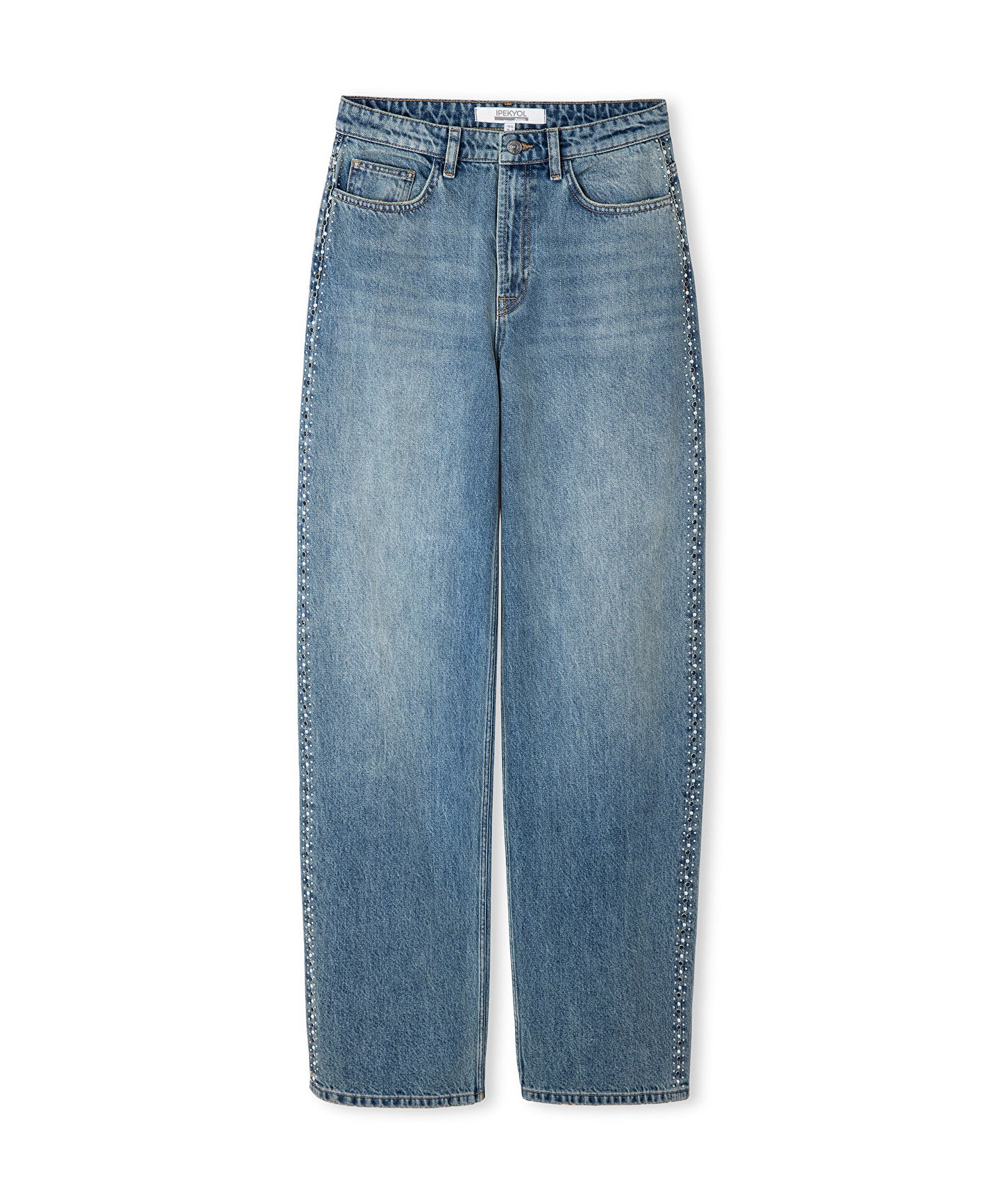 Trok Baskılı Wide Leg Jean Pantolon
