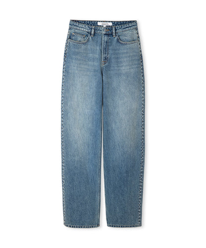 Trok Baskılı Wide Leg Jean Pantolon
