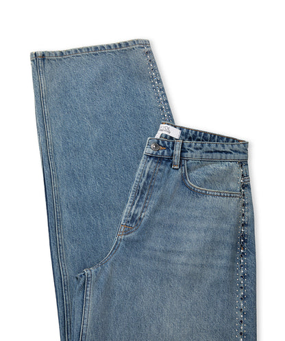 Trok Baskılı Wide Leg Jean Pantolon