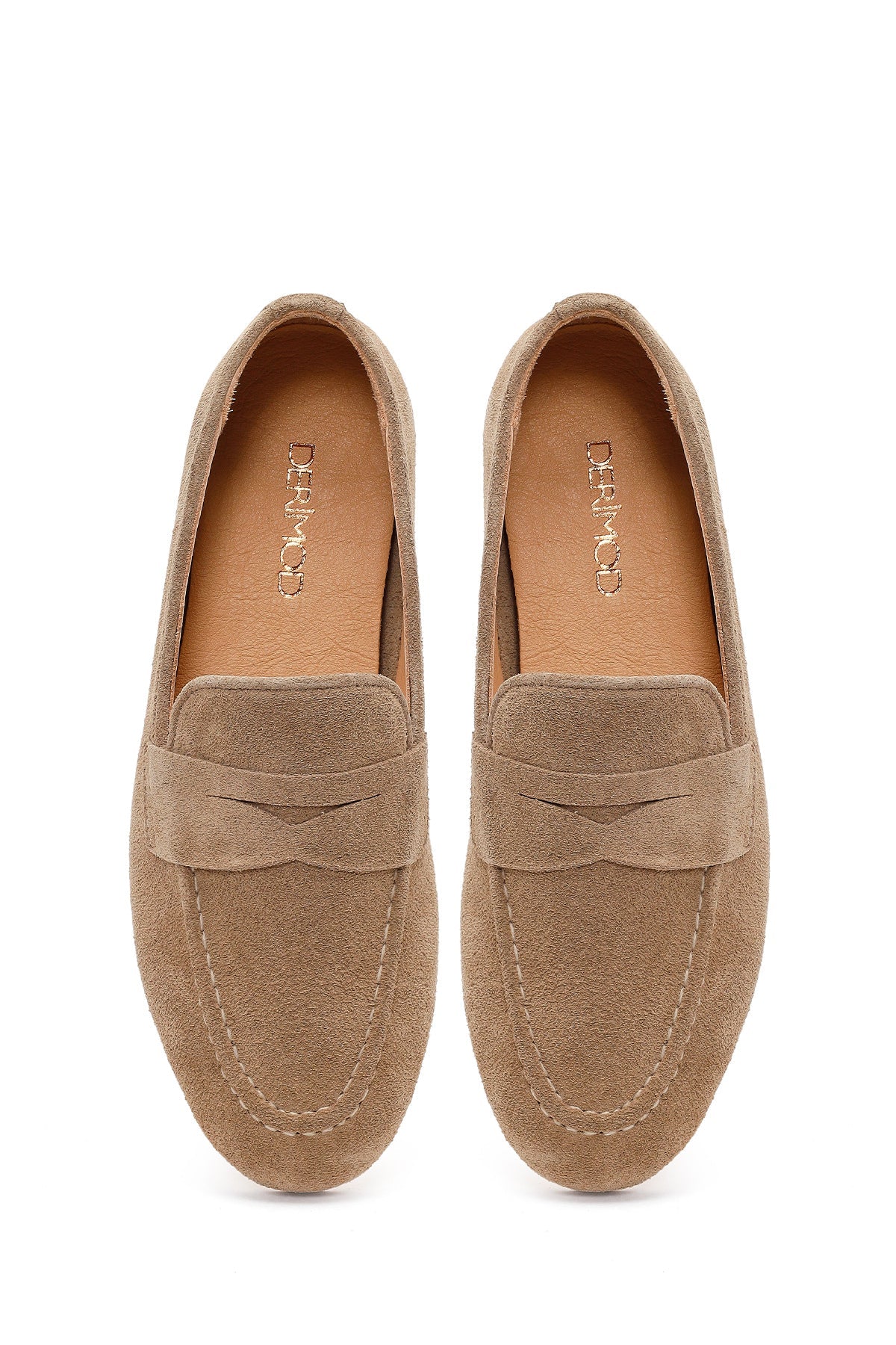 Kadın Bej Süet Deri Maskülen Loafer
