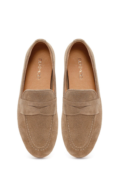 Kadın Bej Süet Deri Maskülen Loafer