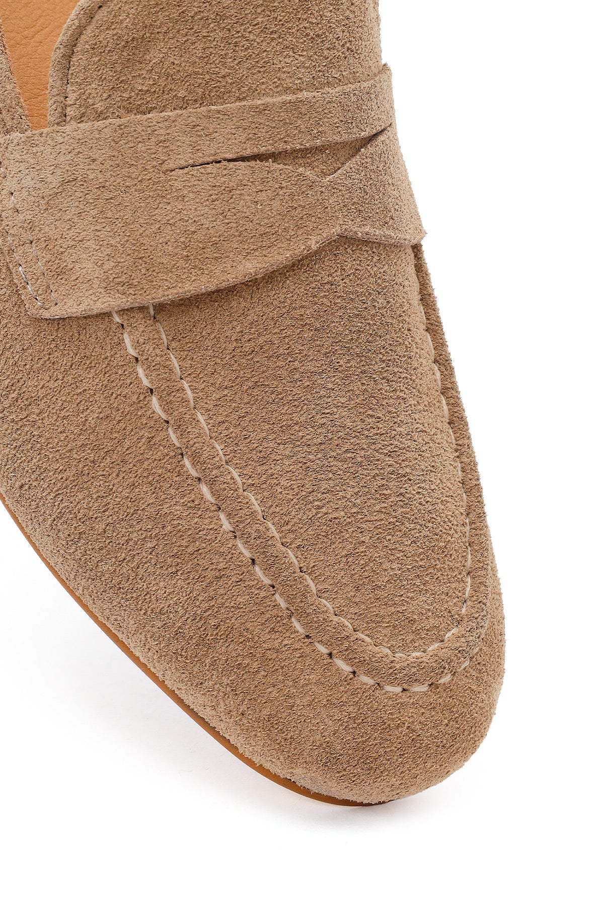 Kadın Bej Süet Deri Maskülen Loafer
