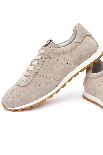 Kadın Bej Bağcıklı Süet Deri Sneaker