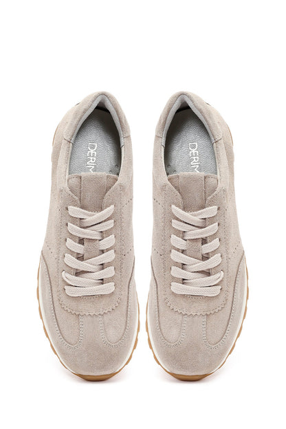 Kadın Bej Bağcıklı Süet Deri Sneaker