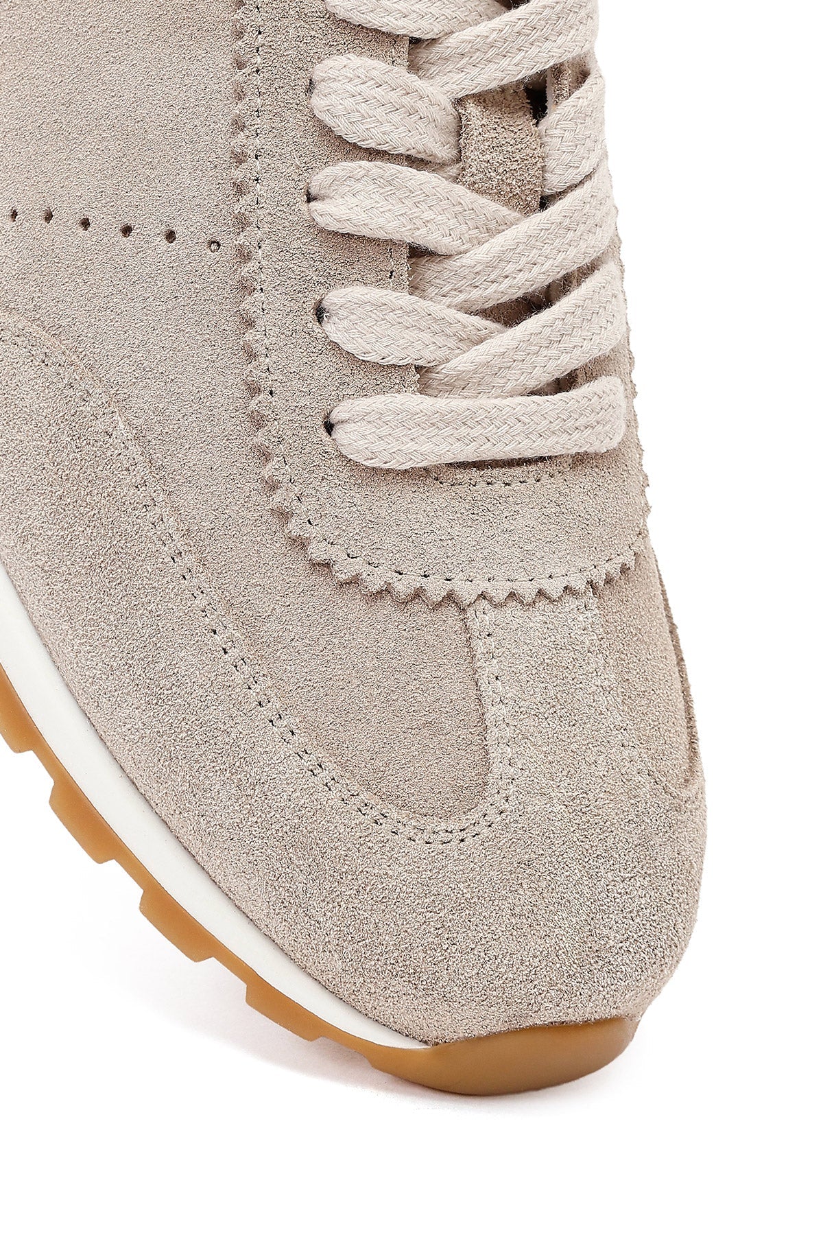 Kadın Bej Bağcıklı Süet Deri Sneaker