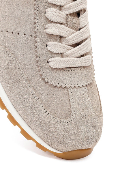 Kadın Bej Bağcıklı Süet Deri Sneaker