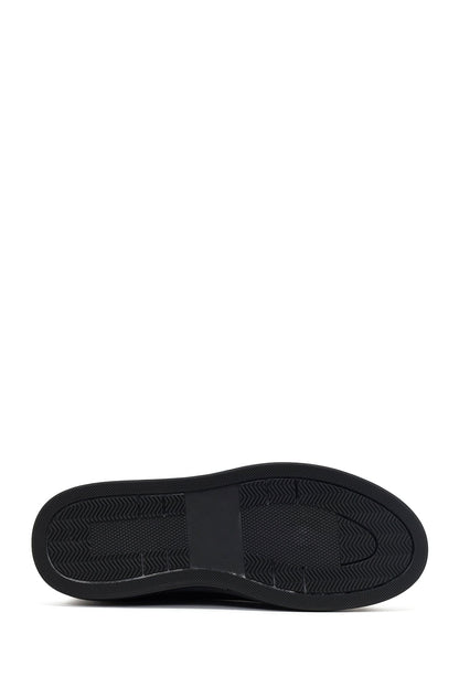 Erkek Siyah Bağcıklı Kalın Tabanlı Deri Sneaker