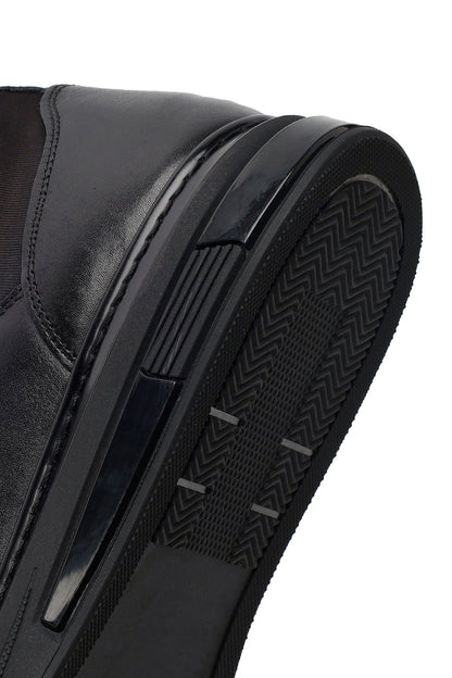 Erkek Siyah Bağcıklı Kalın Tabanlı Deri Sneaker