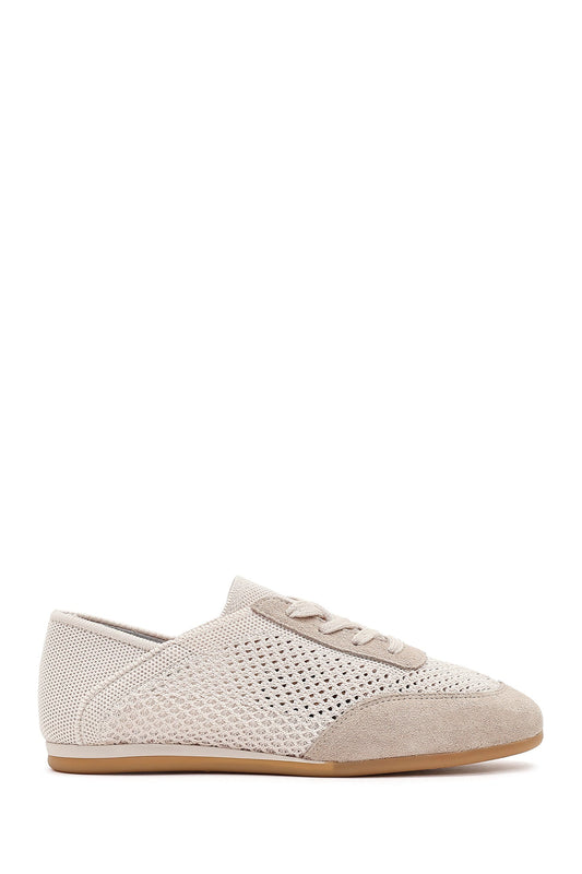 Kadın Bej Bağcıklı Deri Sneaker