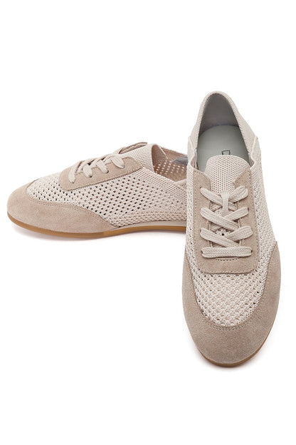Kadın Bej Bağcıklı Deri Sneaker